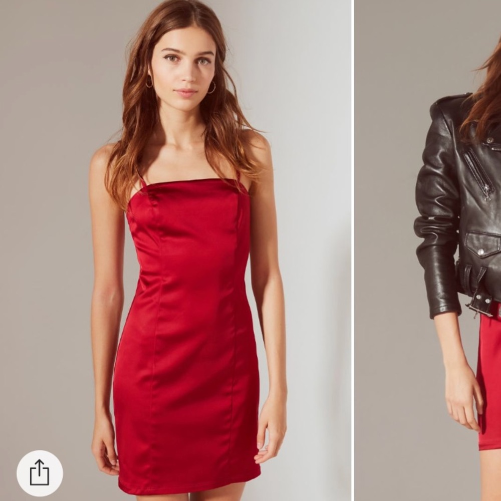UO Straight Neck Satin Mini Dress